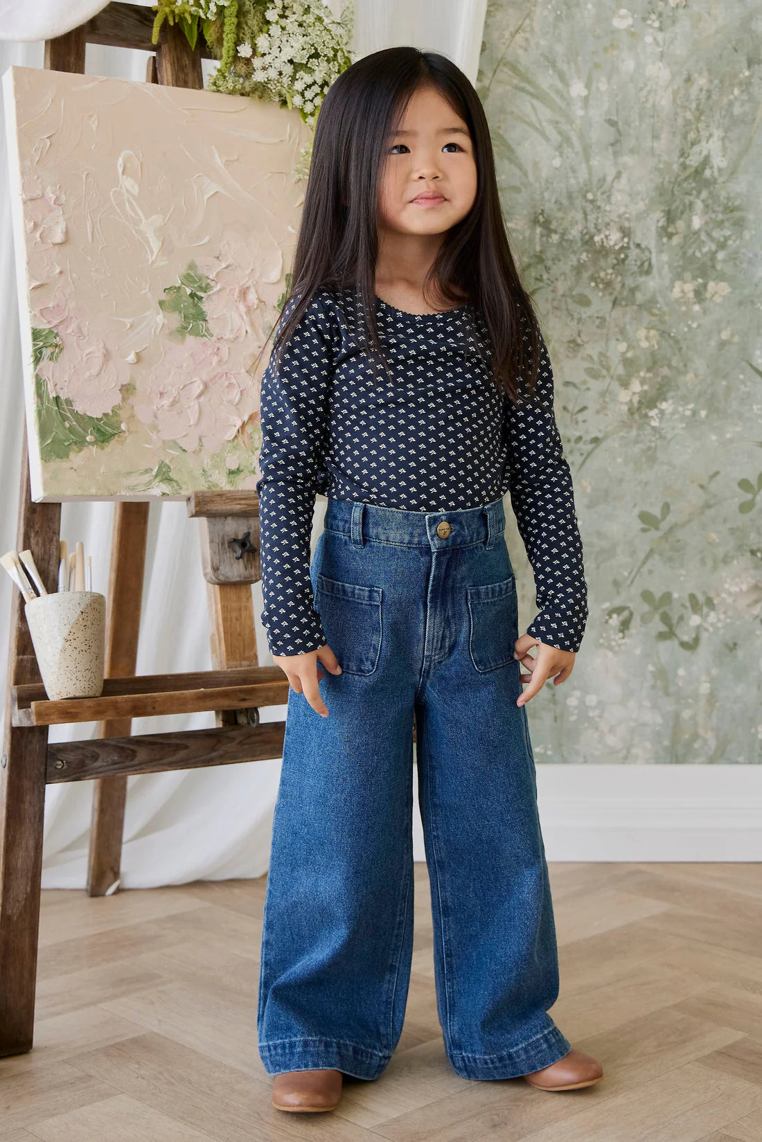 Organic Cotton Long Sleeve Top - Lisa Petite Indigo