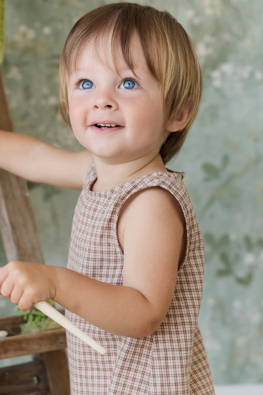 Organic Cotton Bentley Playsuit - Cabin Check Cocoa