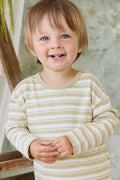 Pima Cotton Arnold Long Sleeve Top - Double Stripe Hay/Cloud