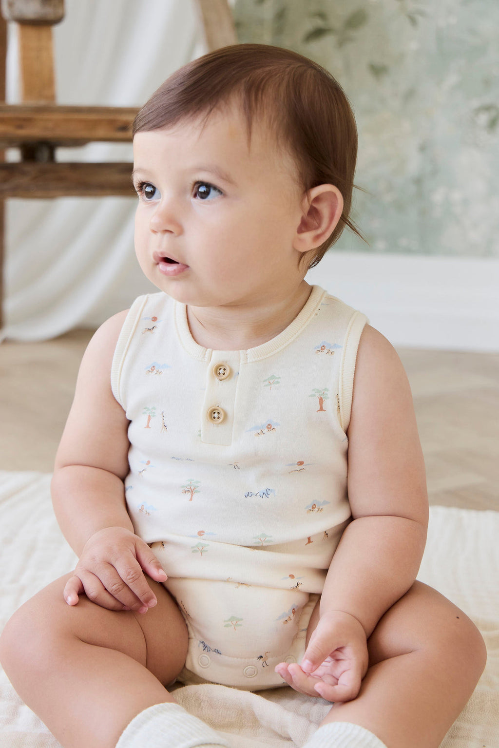 Organic Cotton Archie Playsuit - Savannah Animals Tofu