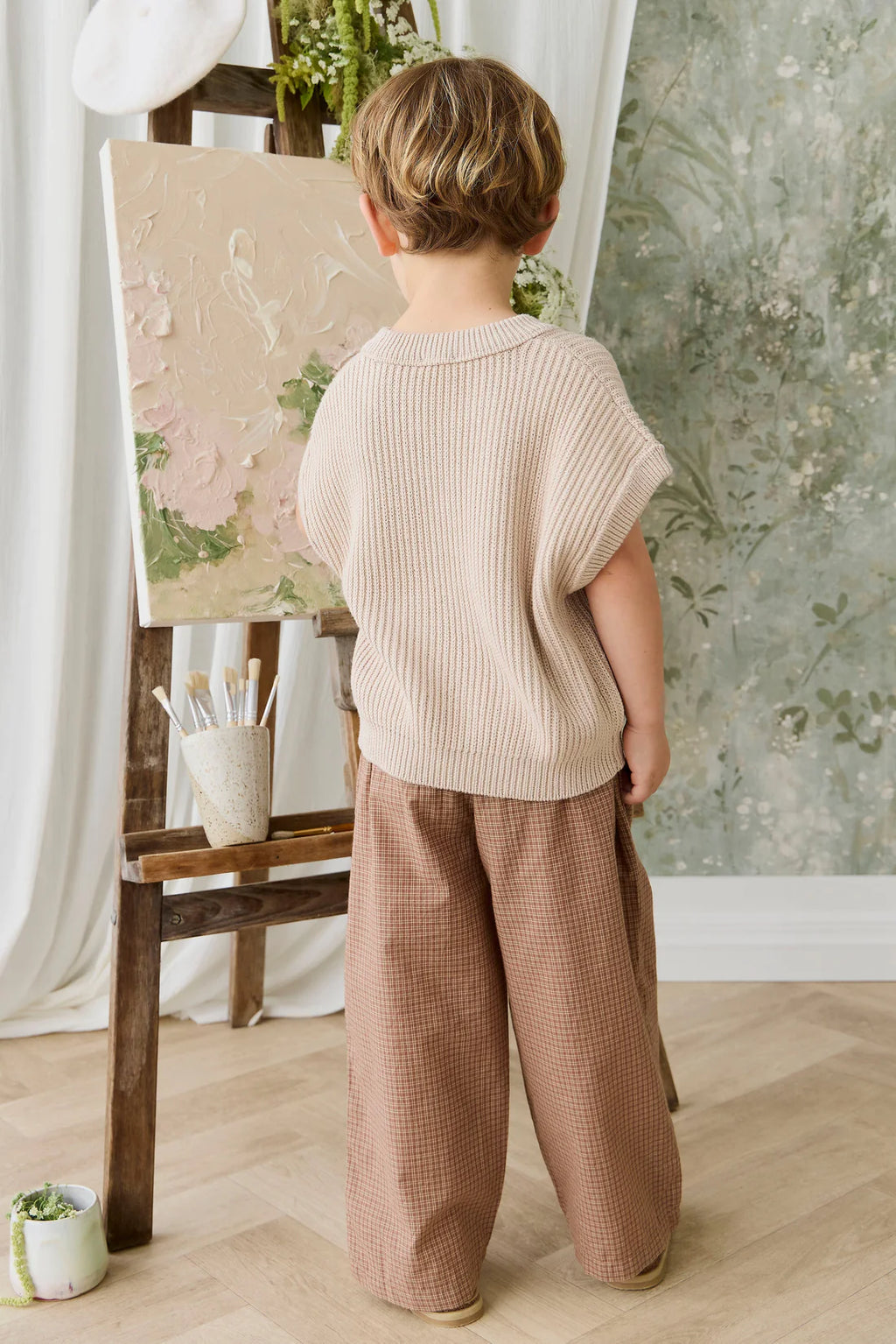 Organic Cotton Kenji Pant - Double Windowpane Check Oud/Hay