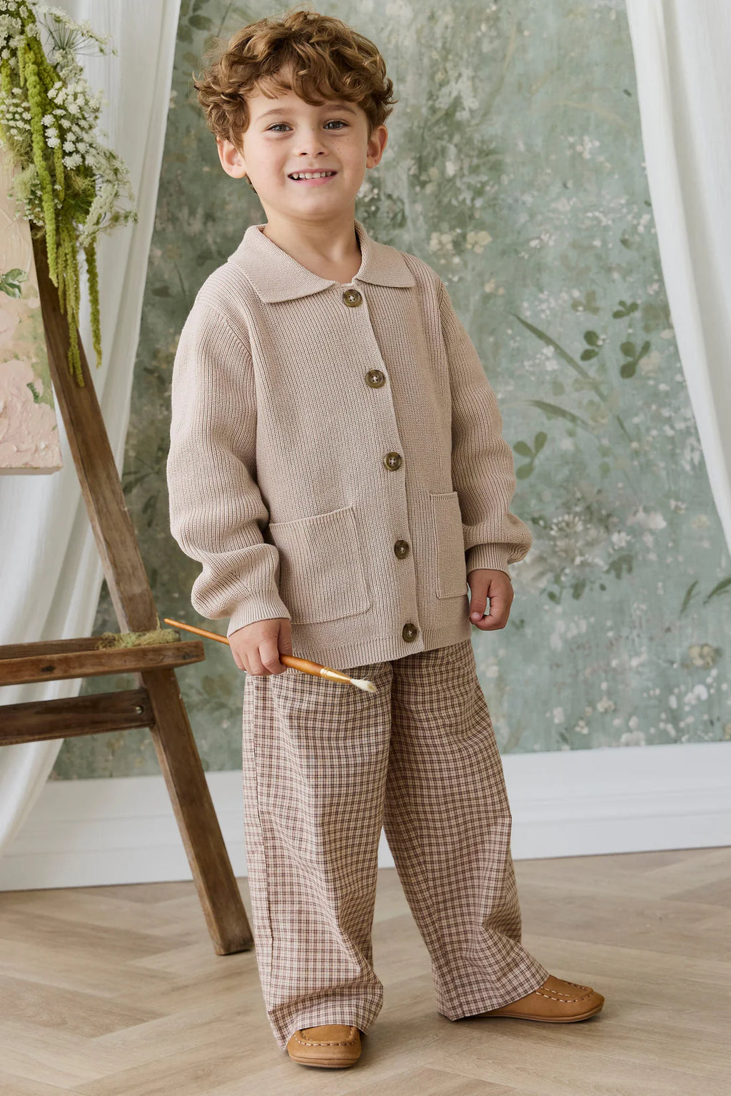 Organic Cotton Kenji Pant - Cabin Check Cocoa