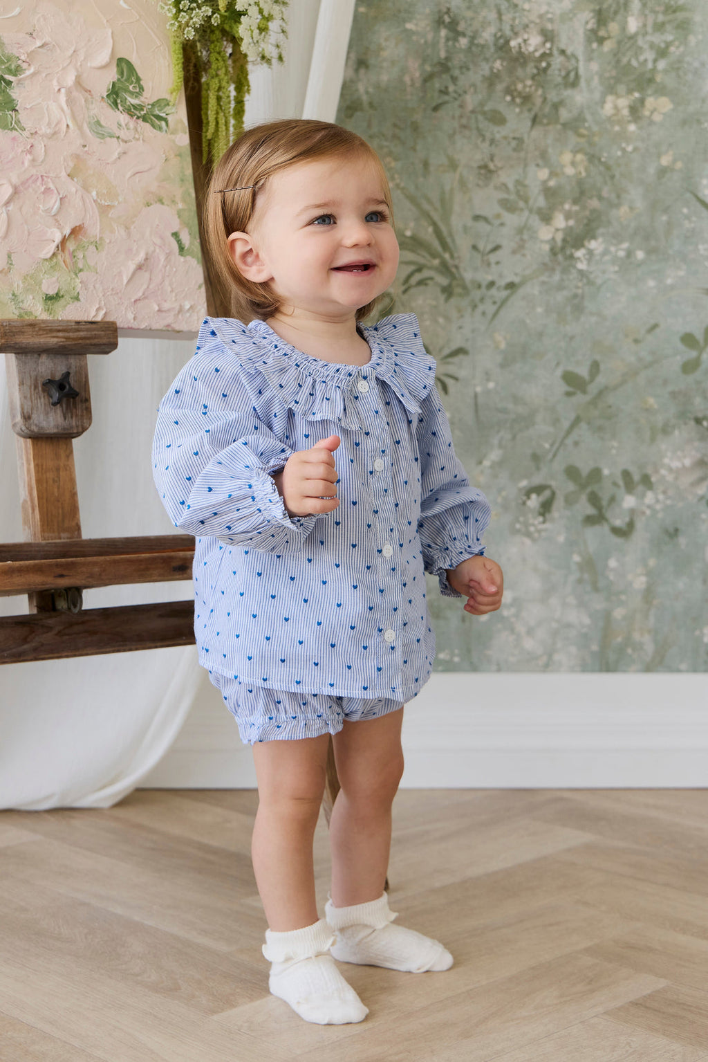 Organic Cotton Frill Bloomer - Mon Amour Stripe Indigo