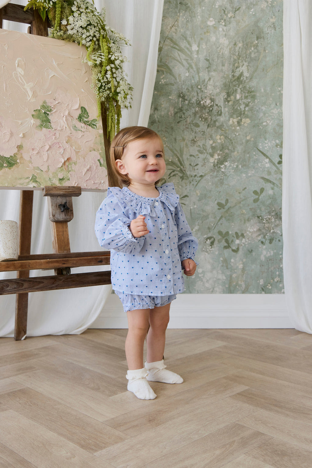 Organic Cotton Frill Bloomer - Mon Amour Stripe Indigo