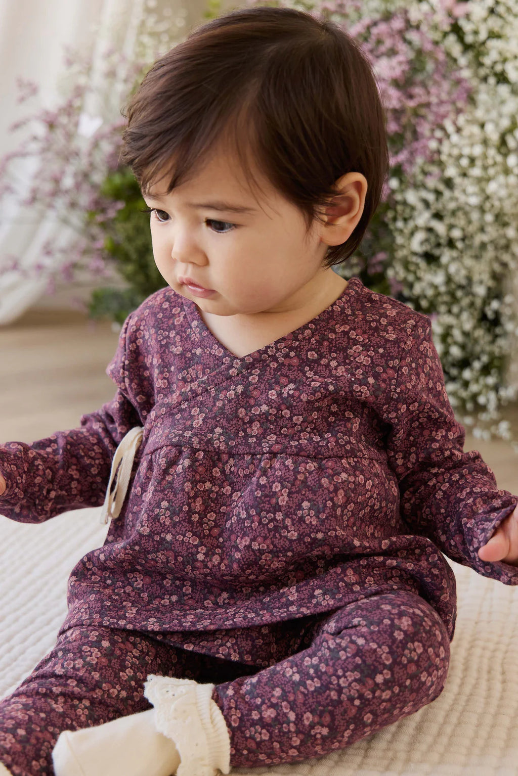 Organic Cotton Clemence Wrap Top - Fig Floral