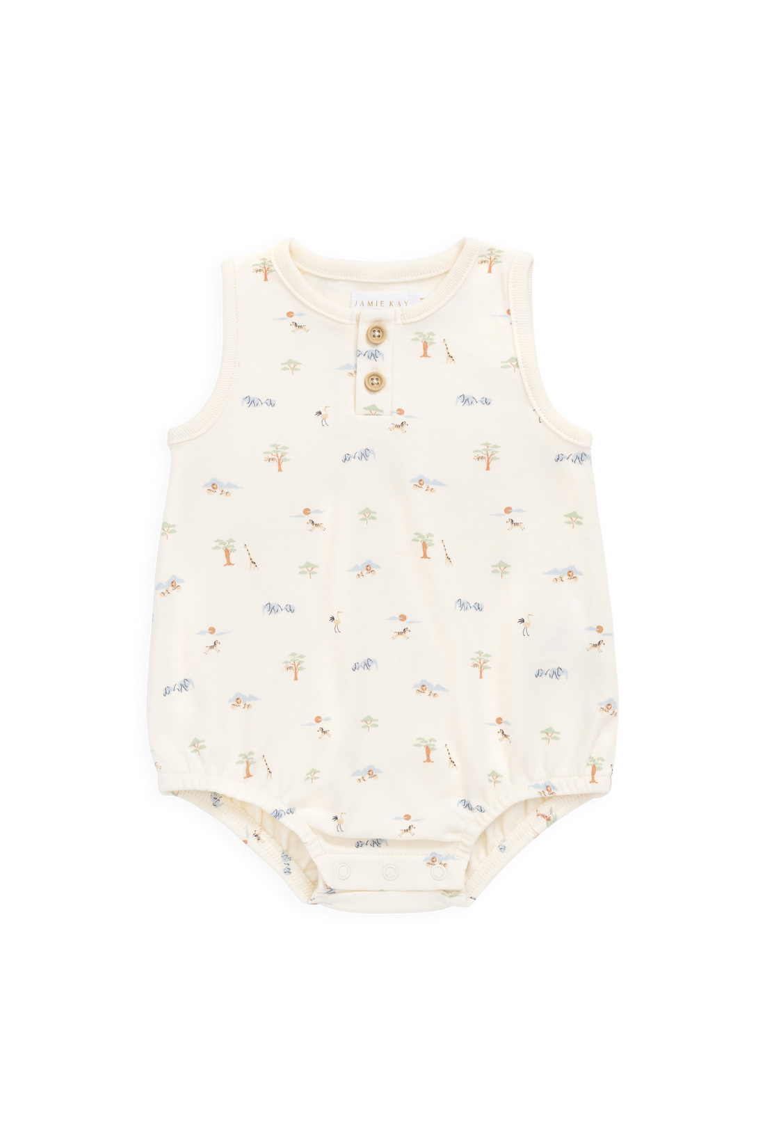 Organic Cotton Archie Playsuit - Savannah Animals Tofu